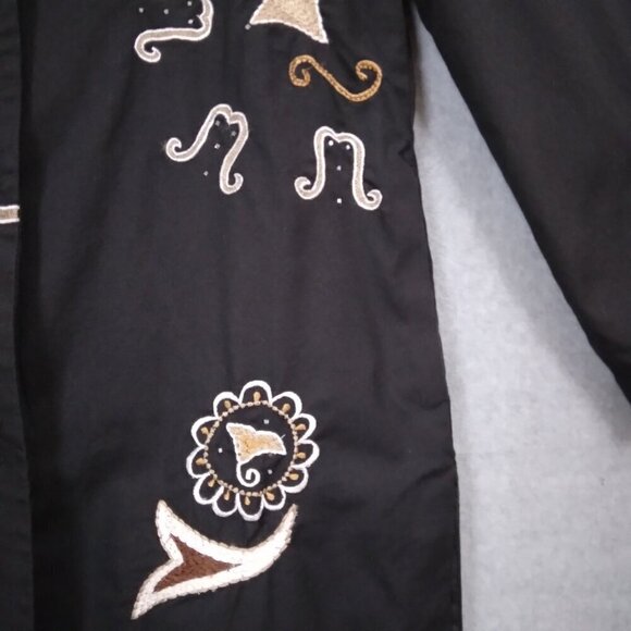 Indigo Moon | Black Embroidered Artsy Boho Duster Coat Jacket | Size M - Picture 5 of 10